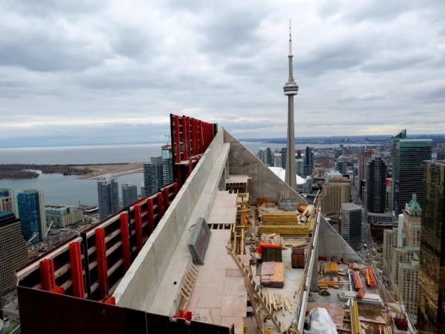 Structural peak of the L-Tower viewed from its crane